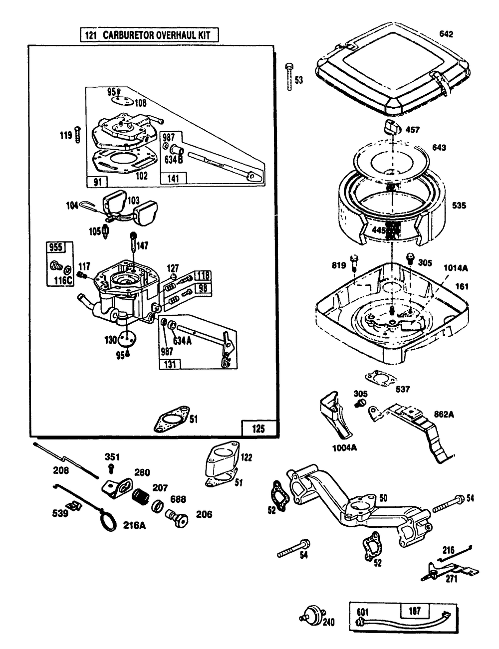 Carburetor Overhaul Kit And Air Cleaner Assembly Diagram and Parts List for 9163-2-4W113D  Briggs and Stratton Generator